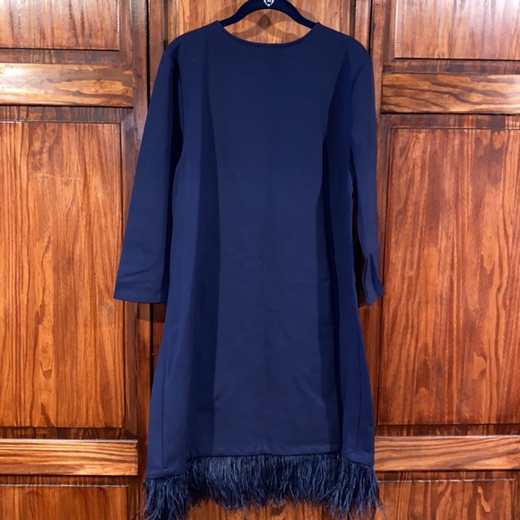 NWT Halogen Ponte 3/4 Sleeve Feather Trim Dress - Picture 5 of 5